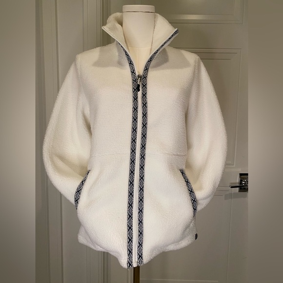 Free Country Ivory Fleece Sherpa Jacket, Zip Up with Patterned Trim Size S NWT - Picture 3 of 10